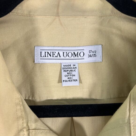 Linea Uomo Dress Shirt Mens 17.5 34/35 Yellow Button Up Long Sleeve - Picture 5 of 8
